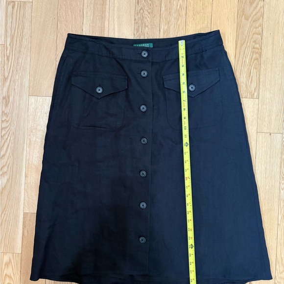 Lauren Ralph Lauren Black Linen Button Front Midi Skirt Quiet Luxury Minimalist - Picture 3 of 7